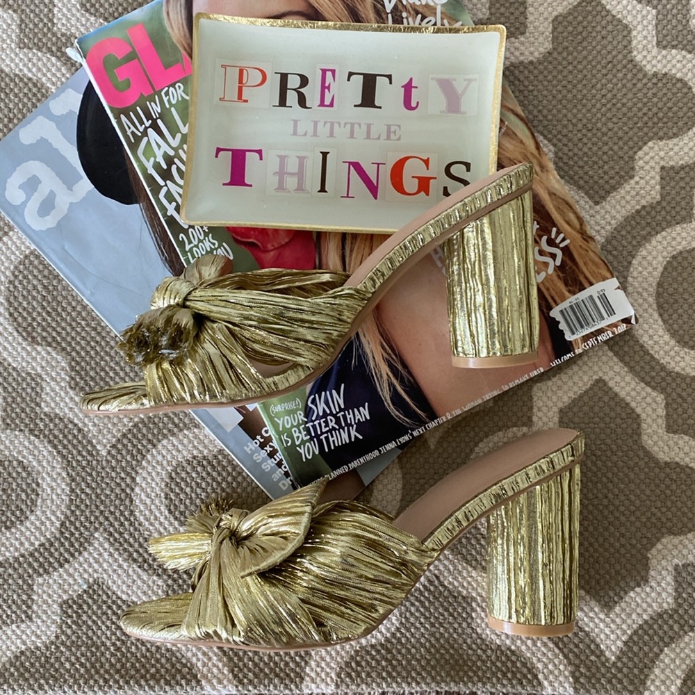 *NEW* Gold,bow, slip on, chunky block heel open toe sandal ; size 7.5; NWOT - Picture 9 of 11